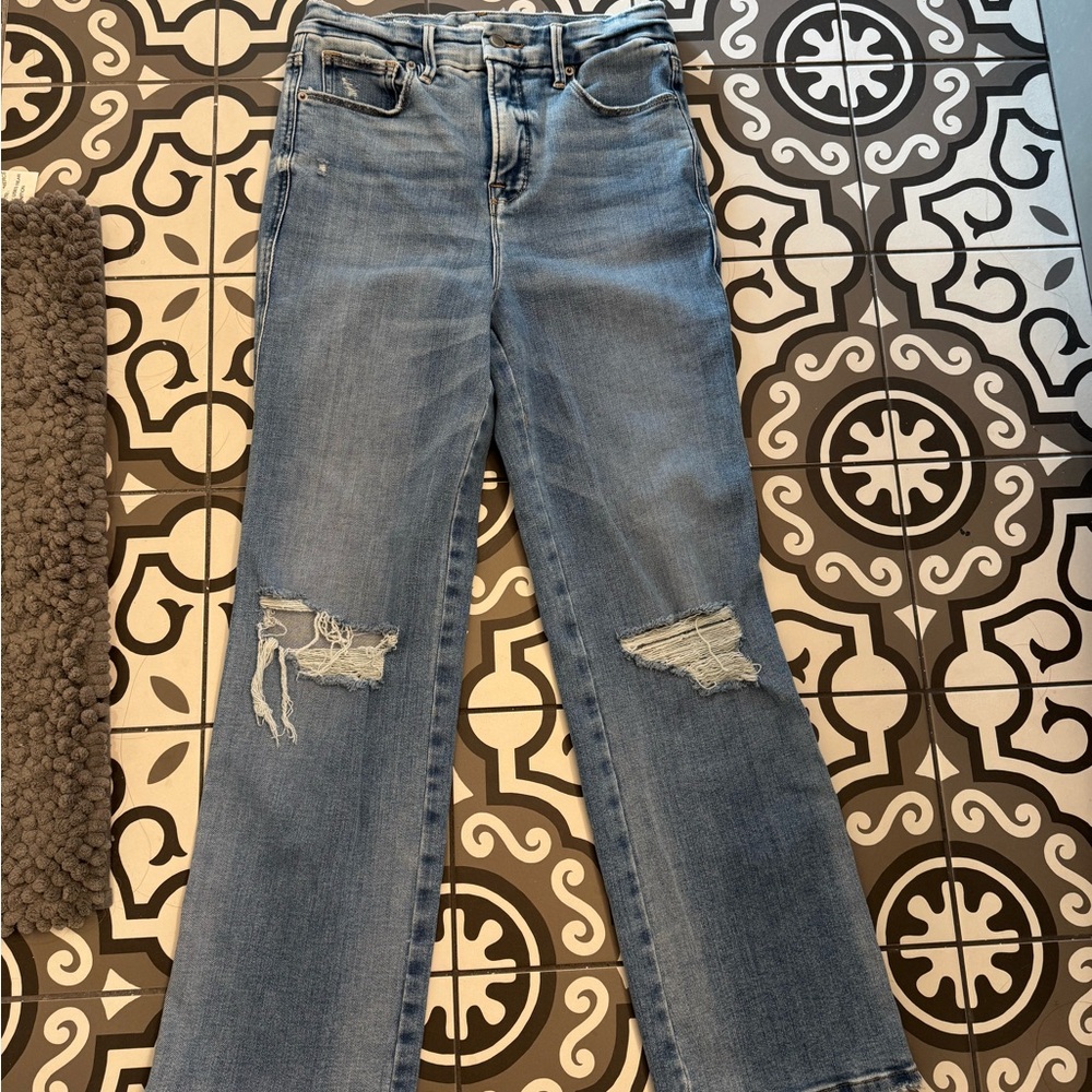 Good American Blue Straight Leg Jeans